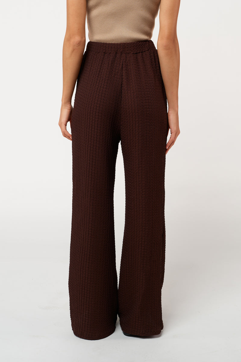 Franca Textured Wide Leg Pant - Chocolate