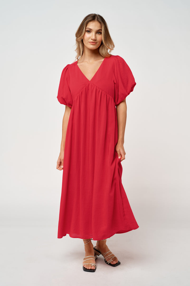 Mykonos Babydoll Midi Dress - Chilli