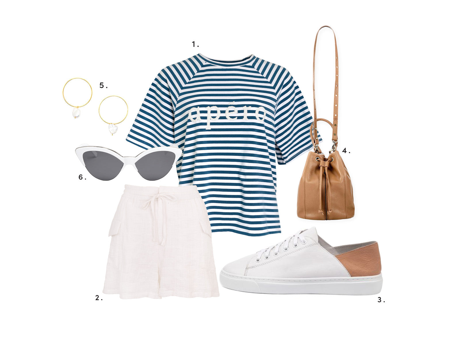 the expecting mum outfit with the Multi Striped Oversized Logo Tee, Capri Drawstring Shorts and accessories