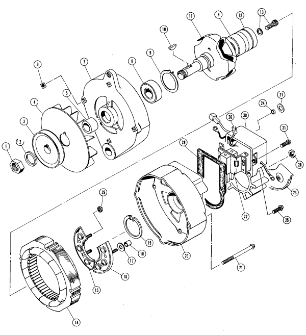 Model 220 - 305 C.I.D. - 5.0 Liter Alternator Assembly Integral Regulator