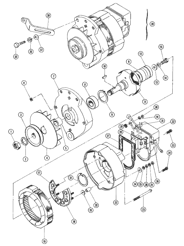 Model V-6 262 C.I.D. - 4.3 Litre Alternator Assembly Integral Regulator