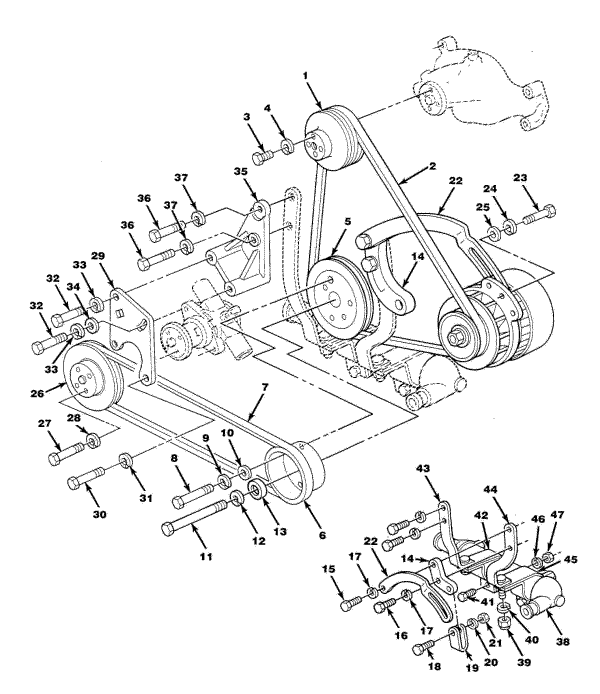 Model 350XLI - 350 C.I.D. - 5.7L Pullys, Belts & Mounting Hardware