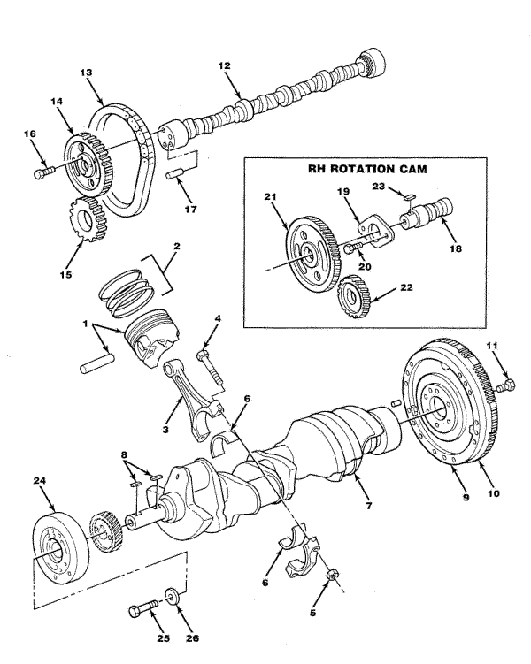 Model TB454XL Crankshaft, Cam & Piston Assembly