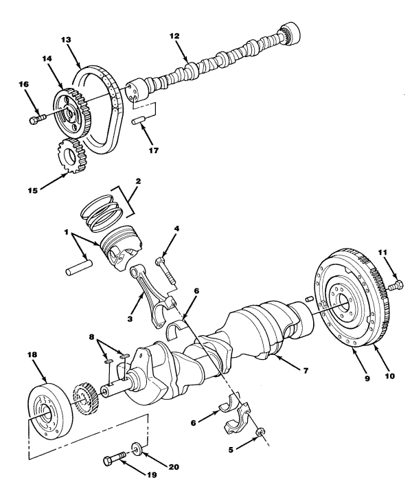 Model CM 454 HO Crankshaft, Cam & Pistons Assembly