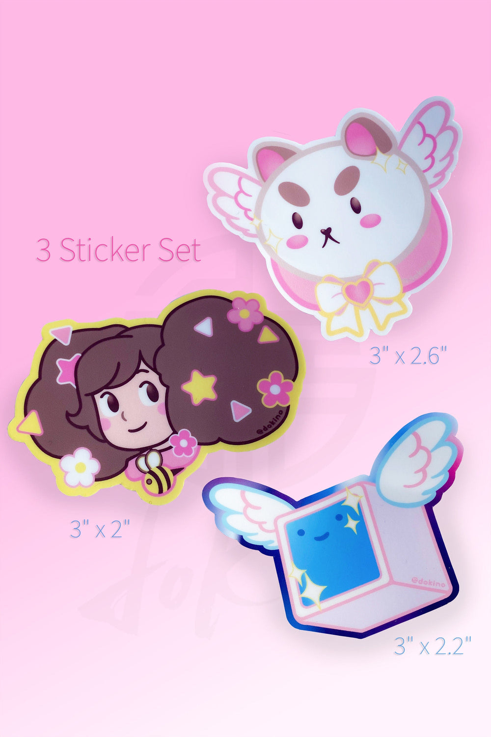 Dokino Art 5 Pin Bundle - Cute Bee and Puppycat, Tempbot, Cardamon, Moully Hard Enamel Lapel Pin Set Locking Clutches Kawaii Cartoon Fanart by Dokino