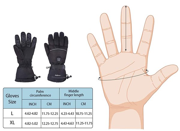 Heated gloves - size chart