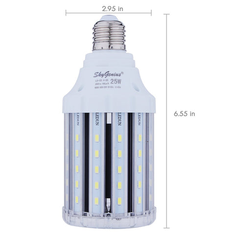 Size of SkyGenius 25W LED Corn Light Bulb - 3.1 x 3.1 x 7 inches