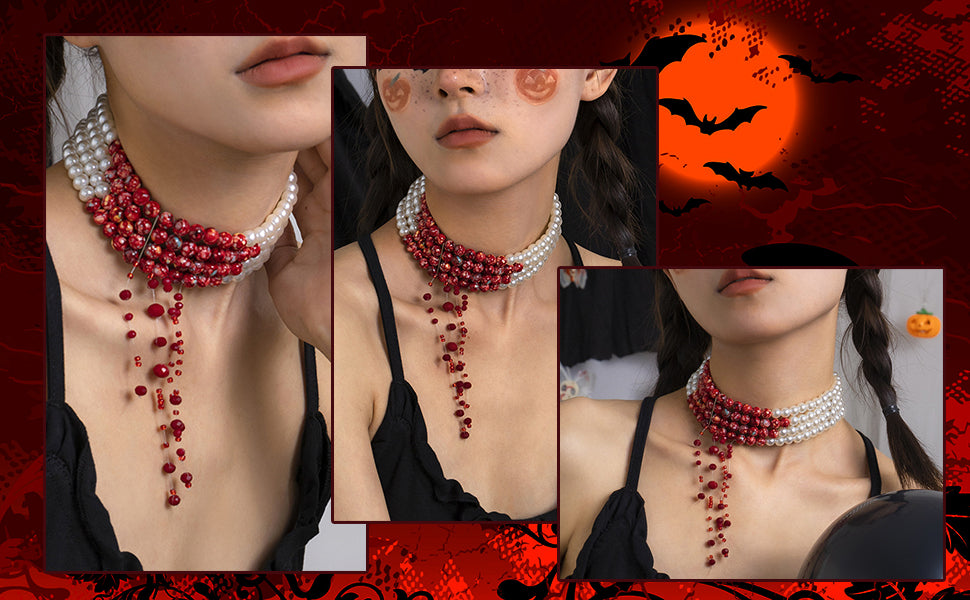 Bloody Pearl Necklace Vampire Choker Halloween Costume Jewelry for Women