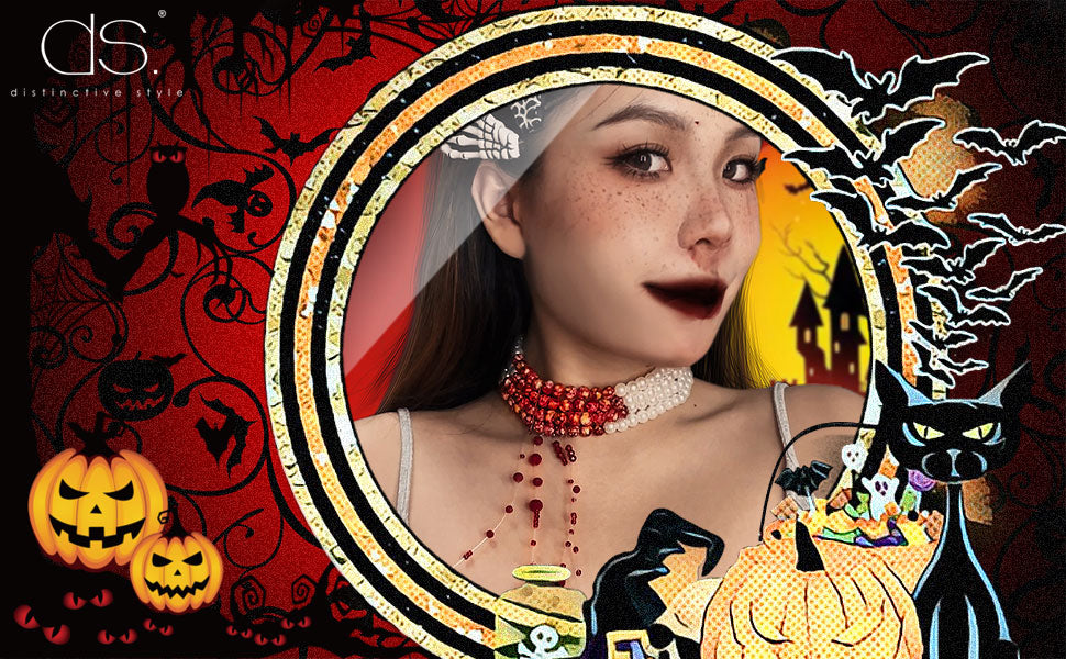 Bloody Pearl Necklace Vampire Choker Halloween Costume Jewelry for Women