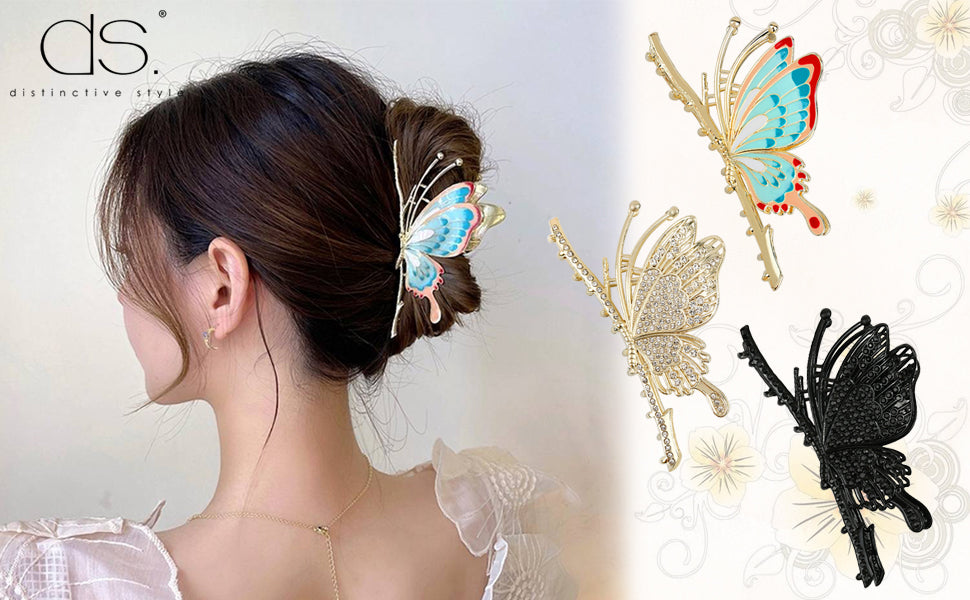 Big Butterfly Hair Clips for Women Set of 2 Large Non-Slip Strong Metal Butterfly Hair Claw