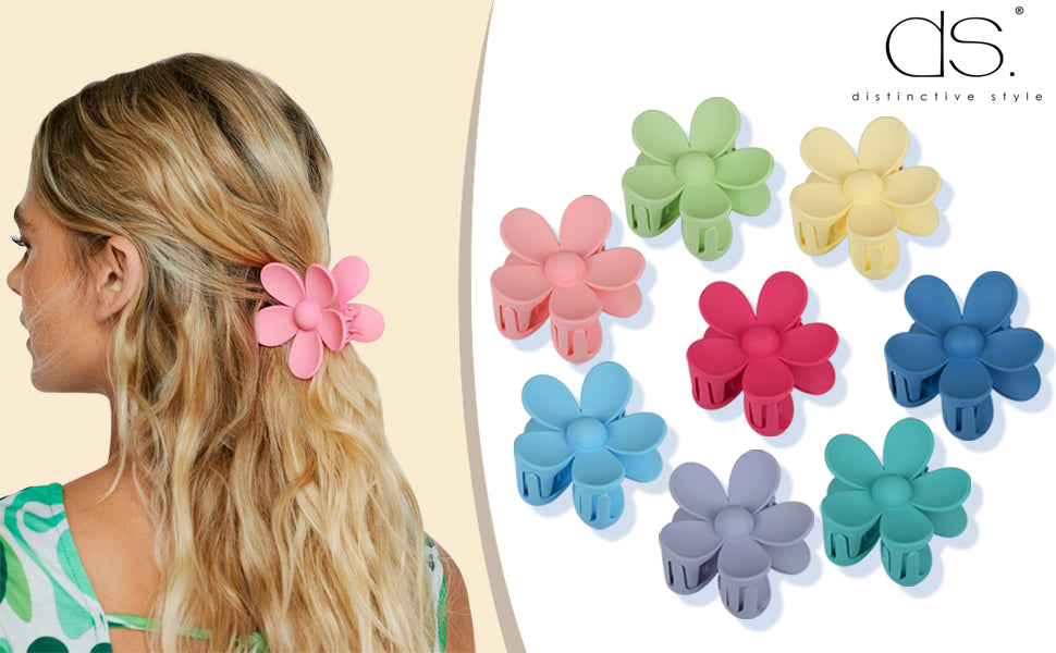 Flower Claw Clip Set of 4 Hair Clips for Thick Hair Matte Color Medium Claw Clips