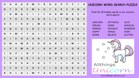 Unicorn Word Search Puzzle