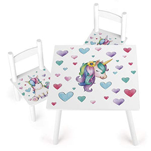 unicorn wooden table and 2 chairs