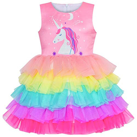 Pretty Flower Girls Unicorn Rainbow Princess Party Dress - Fancy – All ...