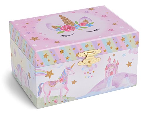 Musical Jewellery Storage Box with Spinning Unicorn, Glitter Rainbow a ...