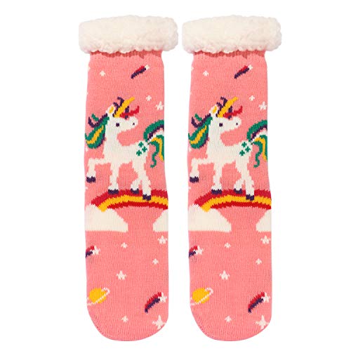 Fleece Lined Fluffy Unicorn Slipper Socks For Women and Girls - Pink ...