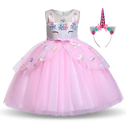 Girls Floral Unicorn Party Dress | Princess Dressing up Costume with H ...