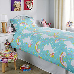 Olivia Rocco Unicorn Duvet Cover Set Cotton Blend Duck Egg