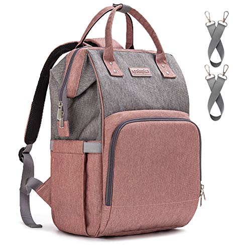 Pink and Grey Baby Changing Bag, Rucksack Backpack with USB Charging P ...