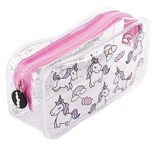 FRINGOO® Unicorns & Rainbows Glittered Clear Pencil Case | Perfect For ...