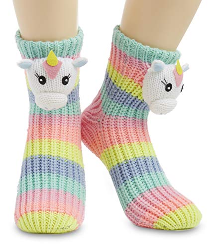 Knitted Unicorn Slipper Socks Rainbow 