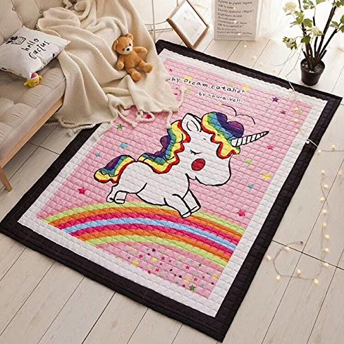 Large Rainbow Unicorn Themed Rug 195 X 145cm