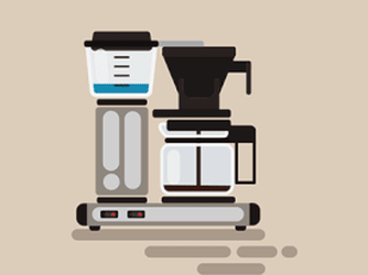 Filtre kahve makinesi ve v60 ile filtre kahve yapımı figürler kullanılarak gösteriliyor.