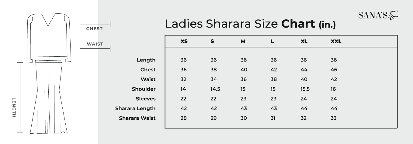 Image result for Sharara suit measurement chart