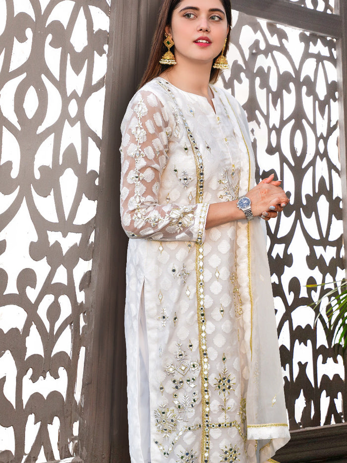 Self Embroidered Jacquard Organza 3pc Suit | Nikhaar | S779 – SANA'S