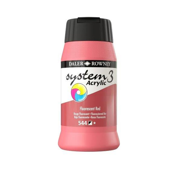 Daler Rowney SYSTEM 3 Acrylic Paint-  500ml pot -	Fluorescent Red