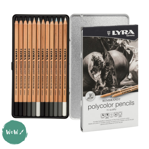 Coloured Pencil Sets - Lyra REMBRANDT -  Tin 12 Greys
