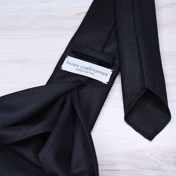 7-Fold Textured Wool/Silk Necktie - Black – Shawn Christopher