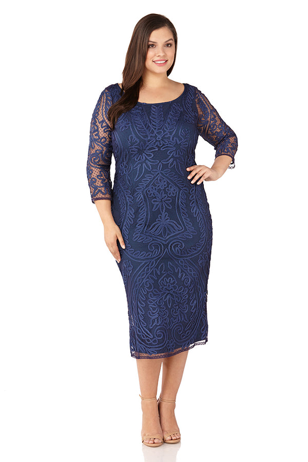 js collections plus size soutache overlay midi dress