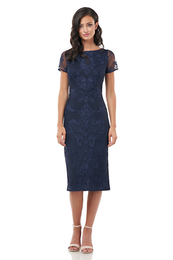 js collections soutache lace illusion sleeve midi dress