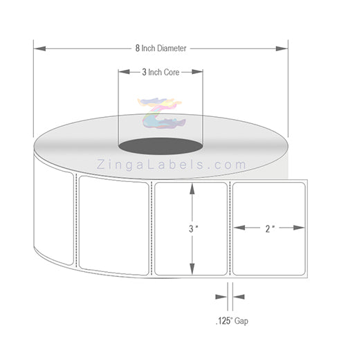 3" x 2", 8"OD, 3" Core, Perforated ($0.010 per Label)