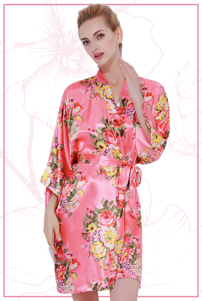 STANDARD SIZE- (Fits 0-14) Coral Floral Satin- 1 LEFT IN STOCK