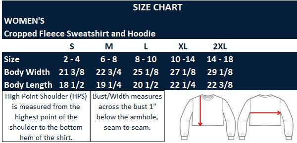 Original Hippie - Women's Crop Fleece Sweatshirt and Hoodie Sizing Chart
