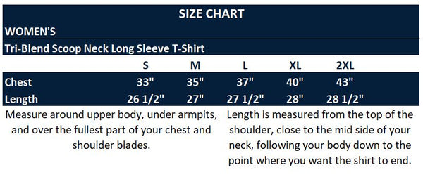 Original Hippie™ - Women's Tri-Blend Scoop Neck T-Shirt Sizing Chart