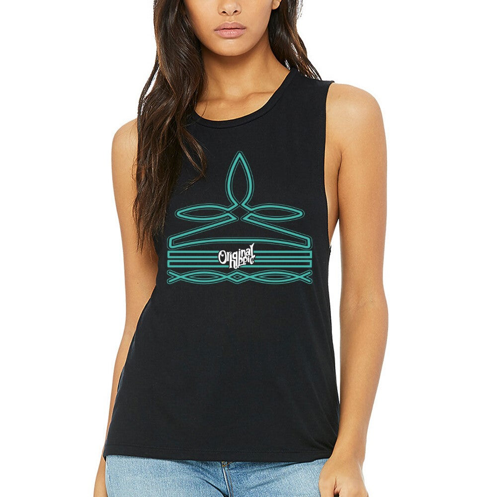 Women\'s Racer Muscle Tank Barrel Serape Original Tree - Palm Hippie