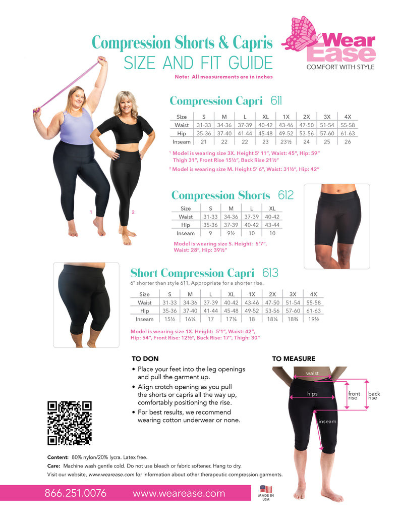 Compression Shorts & Capris Size & Fit Guide – Wear Ease, Inc.