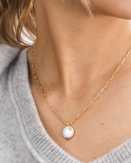 Ashton Gold Half Chain Necklace in White Pearl