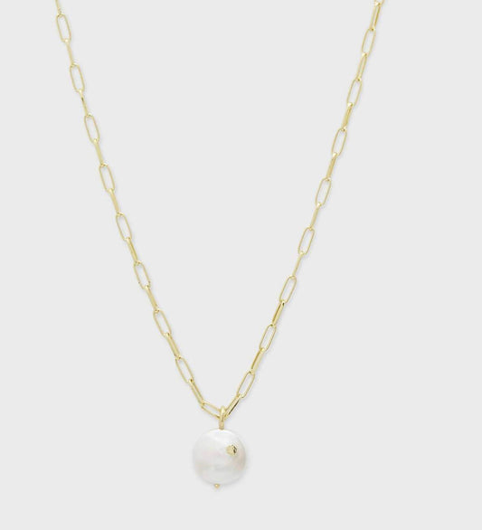 Ashton Gold Half Chain Necklace in White Pearl