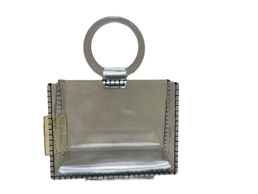 90's Clear Glitter Vinyl Mini Box Purse With Metal Handles 