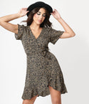 Dots Print Short Chiffon Wrap Dress With a Sash by She+sky