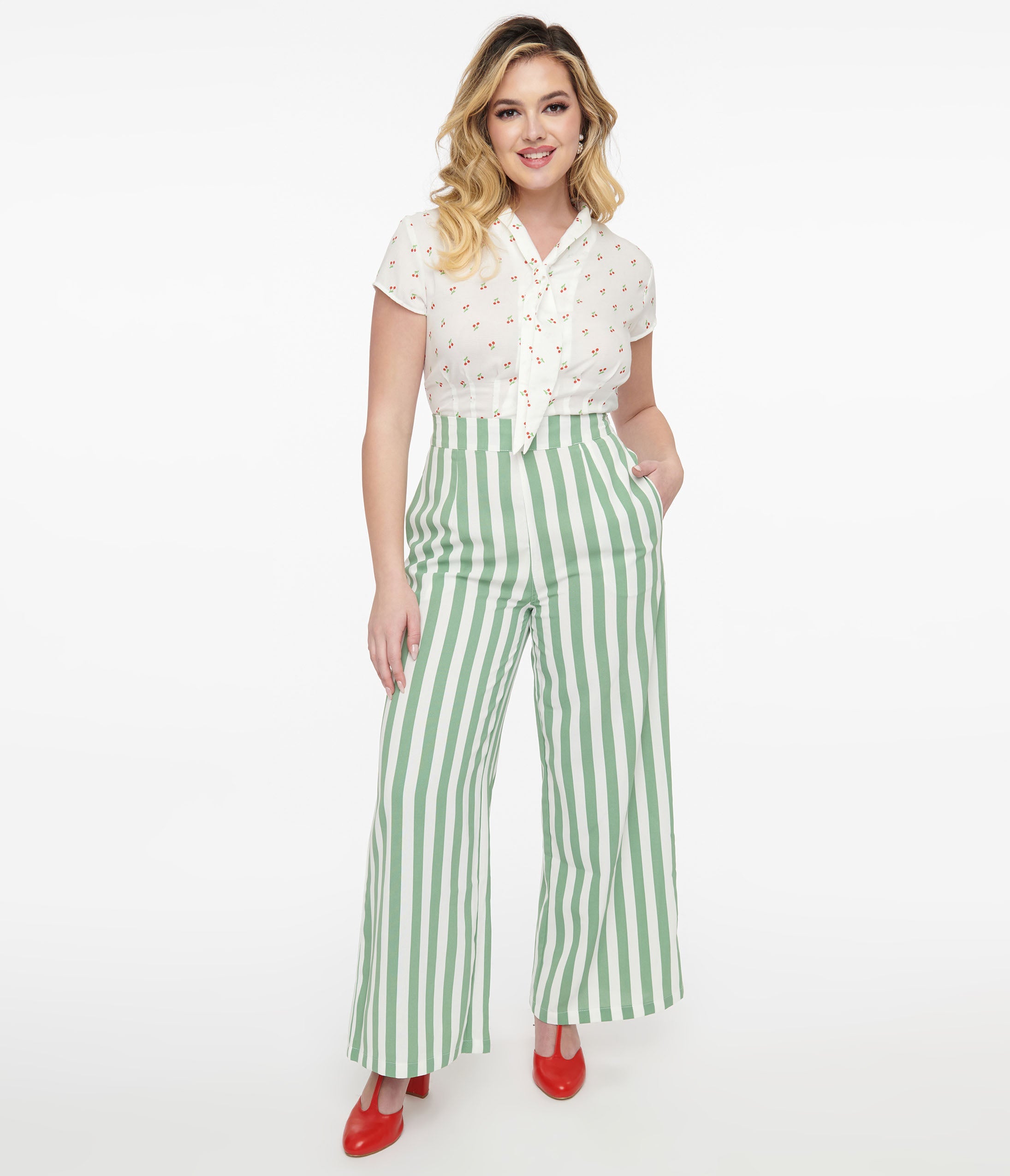 

1940S Green & White Stripe Sally Trousers