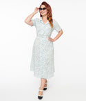Collared Short Sleeves Sleeves General Print Elasticized Waistline Cotton Pocketed Belted Button Front Midi Dress
