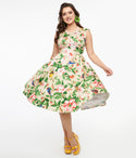 Swing-Skirt Cotton Vintage Pocketed Back Zipper Sleeveless Floral Print Dress