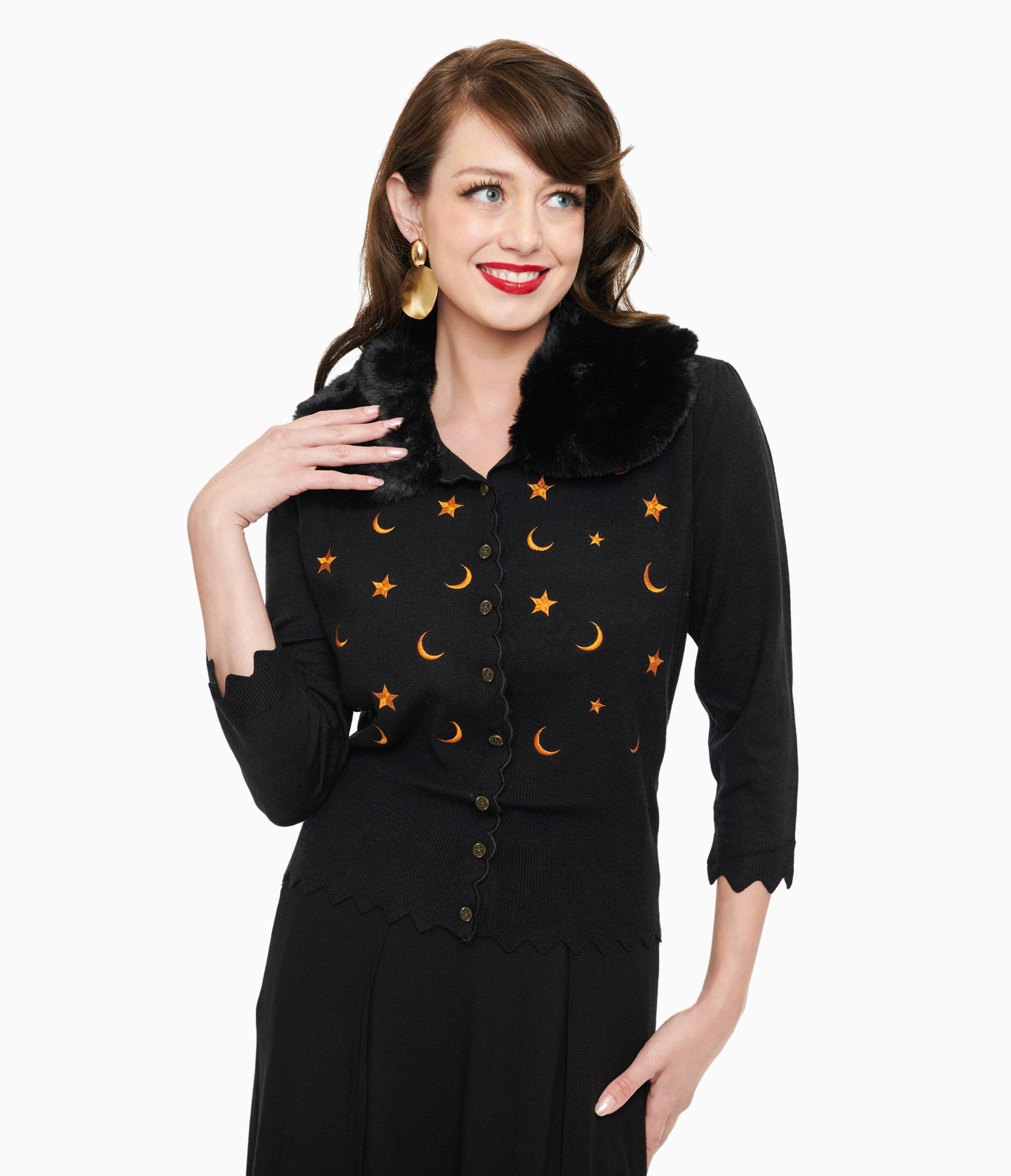 

1950S Black & Orange Half Moon Cardigan