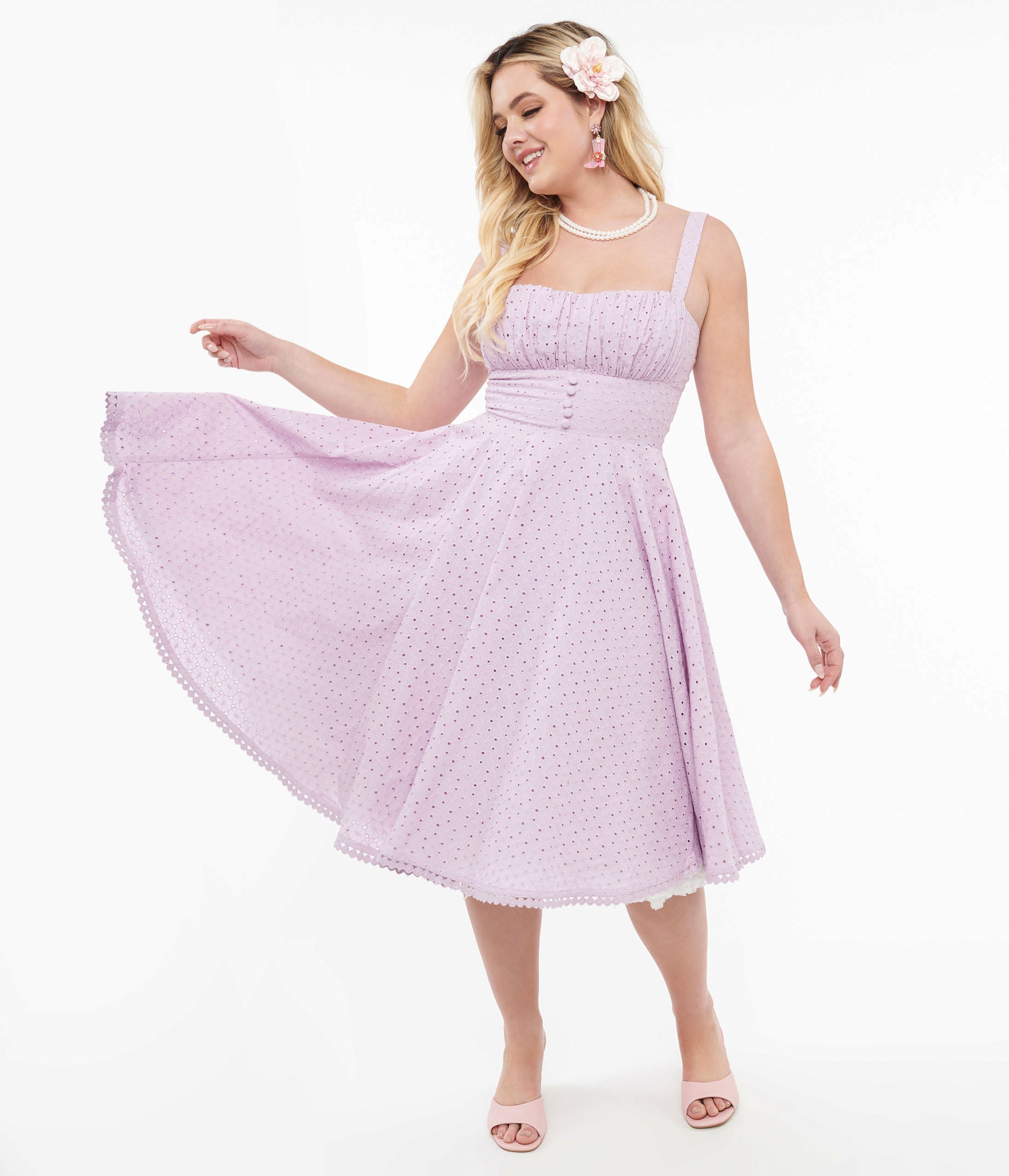 

1950S Lavender Cotton Eyelet Valerie Swing Dress