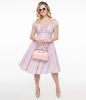 General Print Swing-Skirt Puff Sleeves Sleeves Off the Shoulder Smocked Sweetheart Pocketed Dress